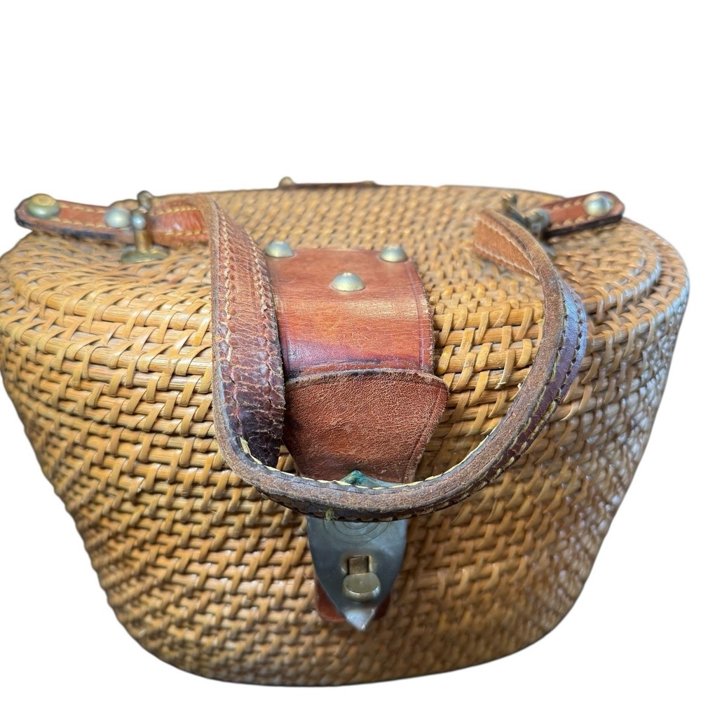 Vintage 1960's Etienne Aigner Wicker Rattan Basket Satchel Creel Purse Hand Bag - Picture 12 of 13
